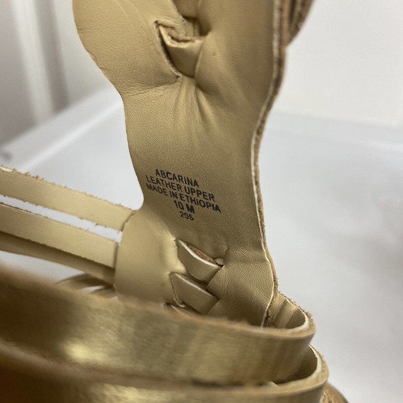 Audrey Brooke Carina Cage Gladiator Wedge High Heel Sz 10M Gold Leather Metallic - Picture 9 of 12